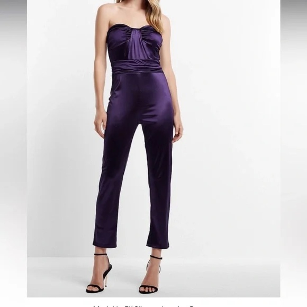 Express Strapless Satin Jumpsuit in Purple